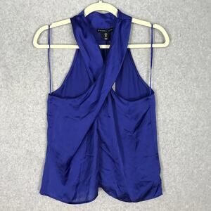 Sincerely Jules Top Women Small Blue Blouse Satin Halter Tank Party Career Silky